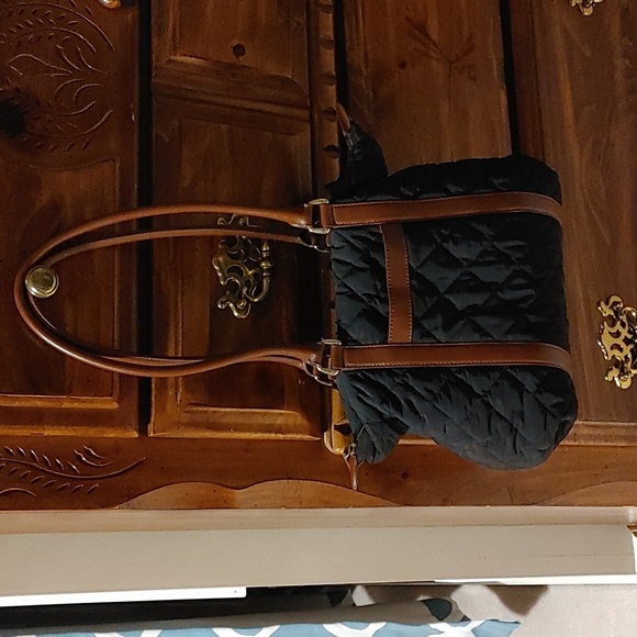 Talbots Black Quilted Shoulder Bag with Faux Leather Straps - Picture 4 of 14